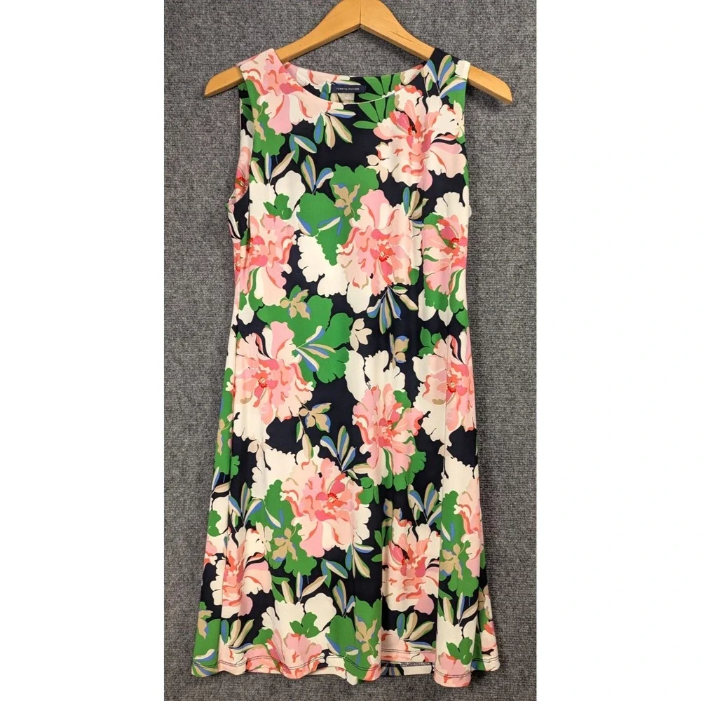 Tommy‎ Hilfiger Sleeveless Floral Sheath Dress Navy Blue with Floral Design Sz 6